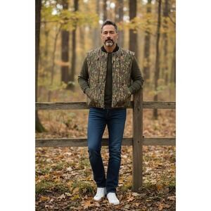 Vintage Trebark Reversible Camo Hunting Vest Blaze Orange Canvas Zip Up Mens L